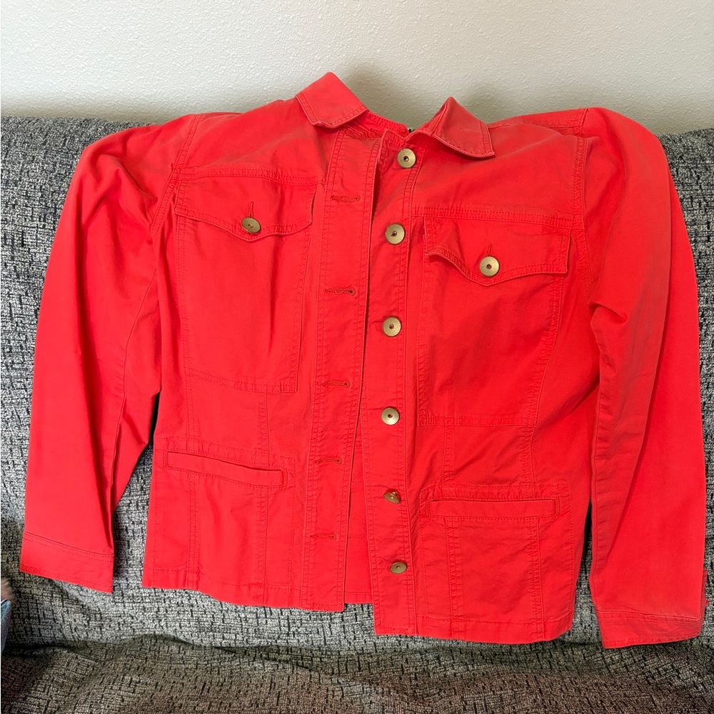 CAbi Orange Jean Jacket with Structured Casual Design